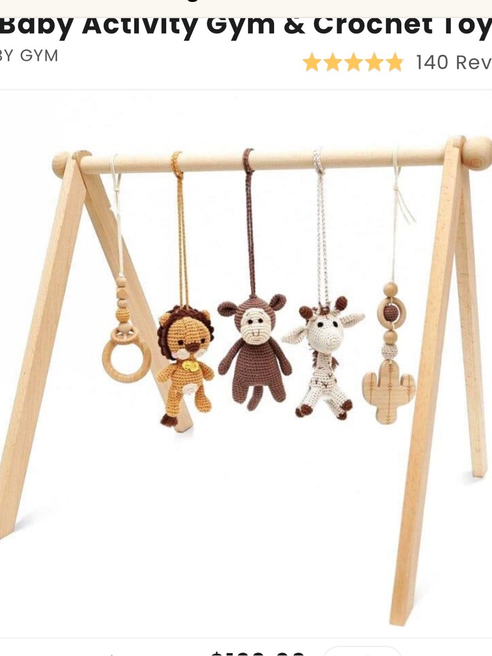 Jabaloo Savanna Wooden Baby Gym with Crochet Animal Toys - Neutral
